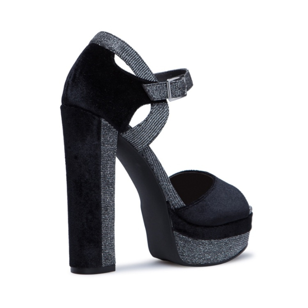 NIB Shoe Dazzle Black Velvet Platform Sandals - Picture 3 of 7